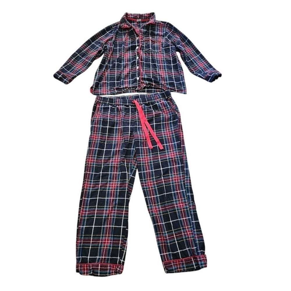 Vera Bradley Pajama Set Women XL Blue Red Plaid Flannel Cotton Sleepwear